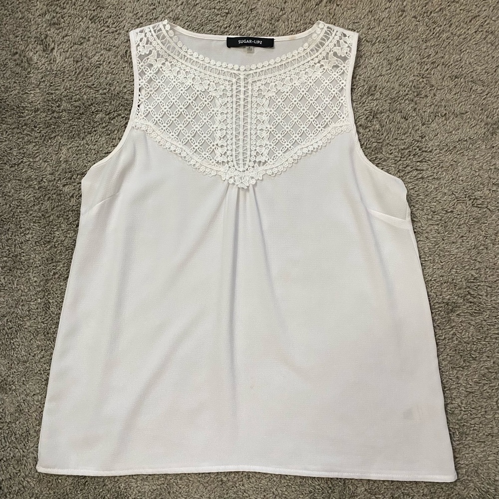 Sugarlips Cream Crochet Yoke Sleeveless Tank